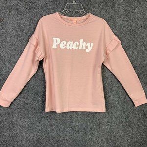 Rebellious One Light Sweatshirt Ruffle Shoulder Text Peachy Size XS